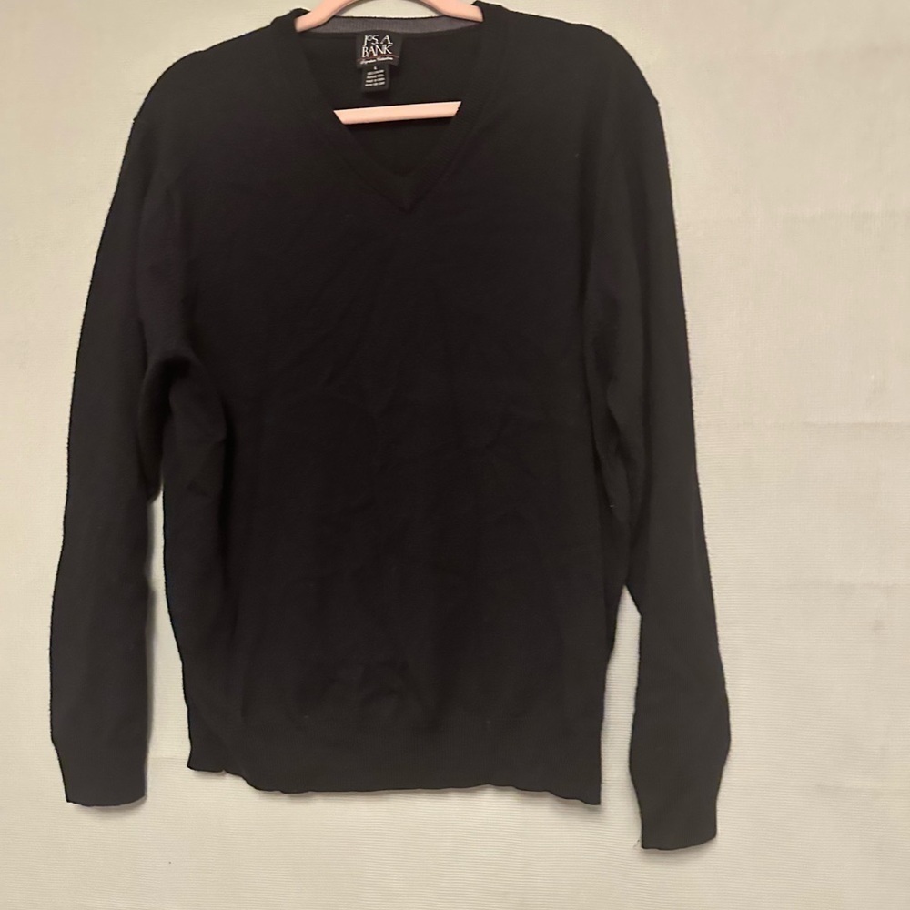 Jos A Bank Black Vneck Men Large 100% Italian Merino Wool Sweater Top - Picture 2 of 5